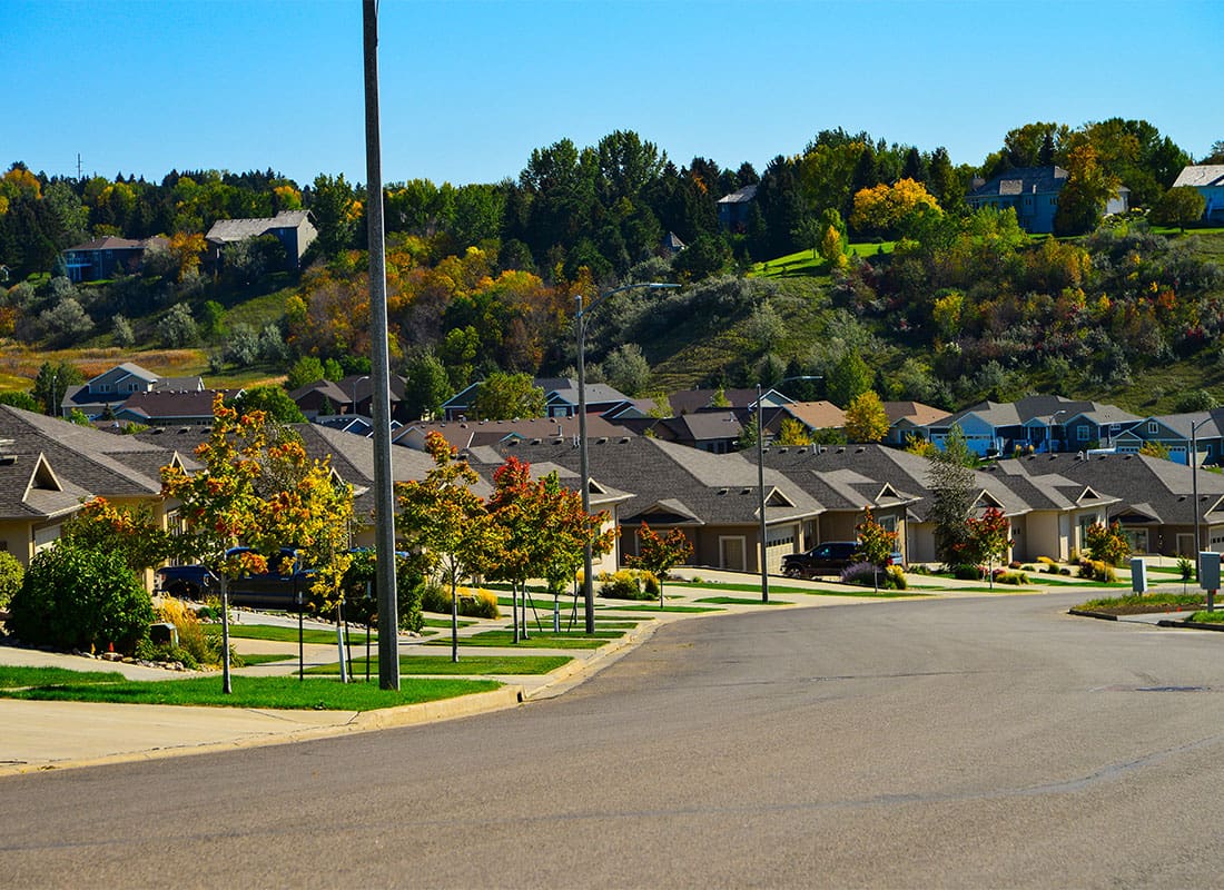 Bismarck, ND - Modern Homes Line the Streets in a Neighborhood of Bismarck, North Dakota.